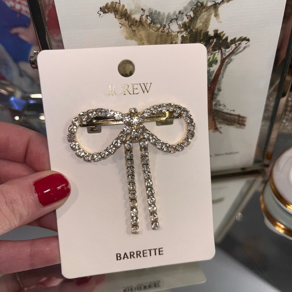 J. Crew Gold and Silver Crystal Bow Barrette